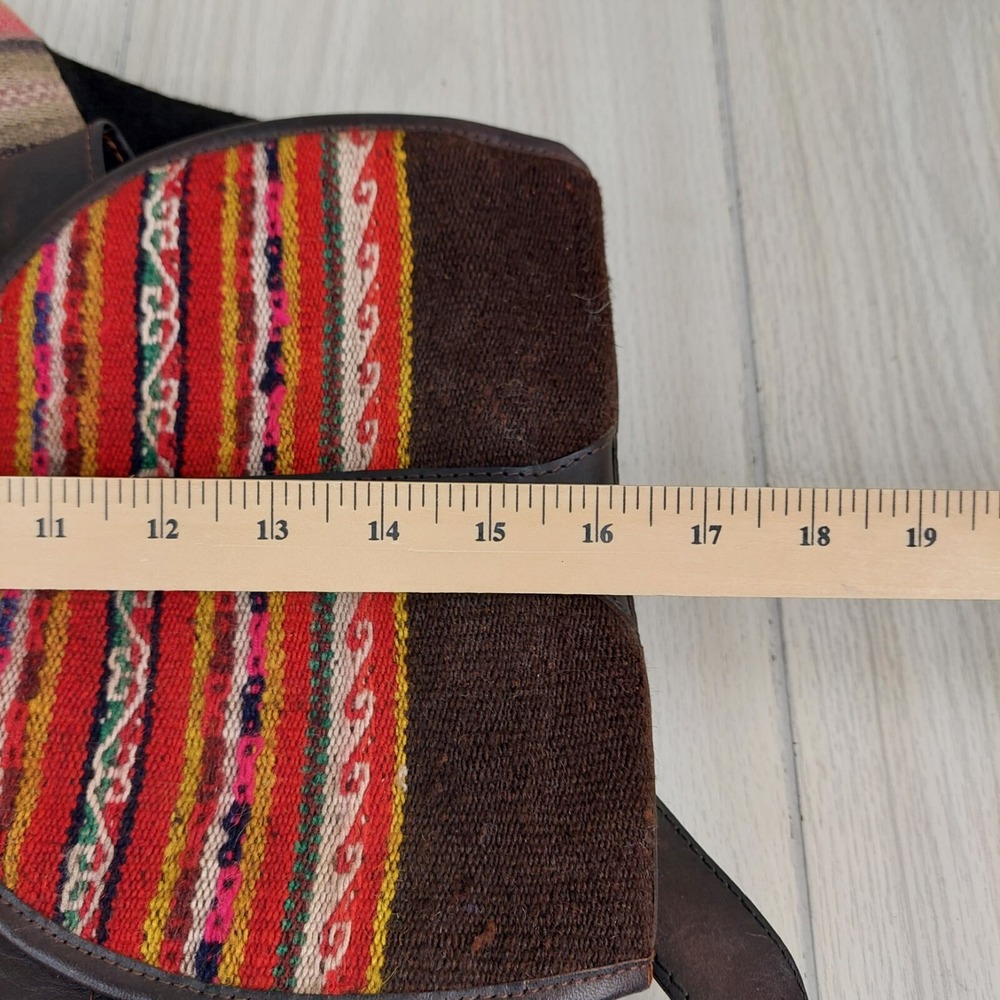 Maranatha Backpack Messenger Bag Brown Leather Wool Woven Bolivian Artisan - Picture 7 of 8